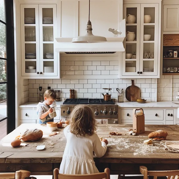 A bunch of kids baking in a kitchen